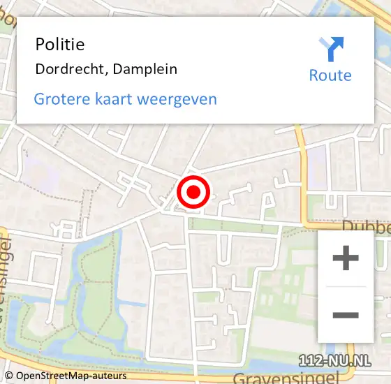 Locatie op kaart van de 112 melding: Politie Dordrecht, Damplein op 23 oktober 2024 12:17