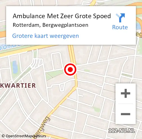 Locatie op kaart van de 112 melding: Ambulance Met Zeer Grote Spoed Naar Rotterdam, Bergwegplantsoen op 23 oktober 2024 12:32