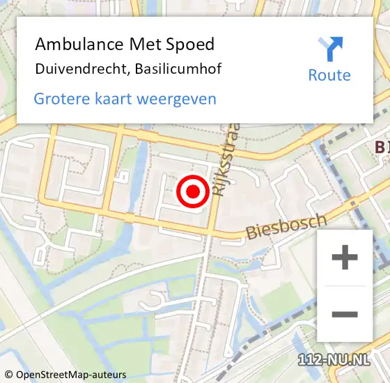 Locatie op kaart van de 112 melding: Ambulance Met Spoed Naar Duivendrecht, Basilicumhof op 23 oktober 2024 12:45