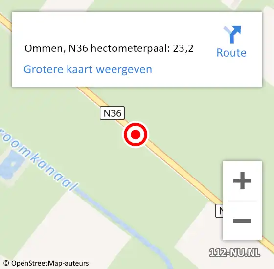 Locatie op kaart van de 112 melding:  Ommen, N36 hectometerpaal: 23,2 op 23 oktober 2024 12:47