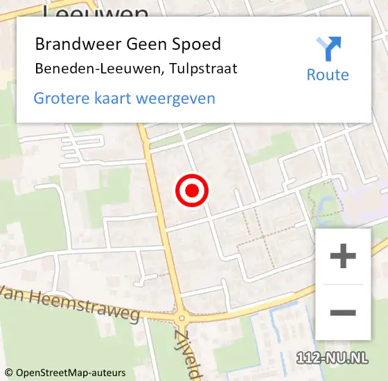 Locatie op kaart van de 112 melding: Brandweer Geen Spoed Naar Beneden-Leeuwen, Tulpstraat op 23 oktober 2024 13:19