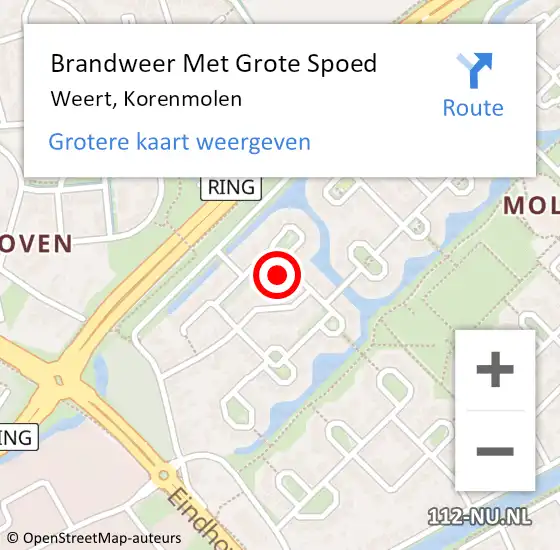 Locatie op kaart van de 112 melding: Brandweer Met Grote Spoed Naar Weert, Korenmolen op 23 oktober 2024 13:40