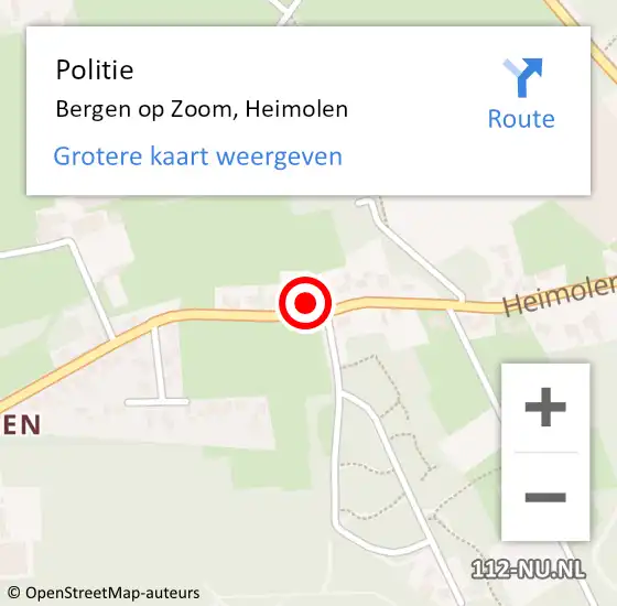 Locatie op kaart van de 112 melding: Politie Bergen op Zoom, Heimolen op 23 oktober 2024 13:54