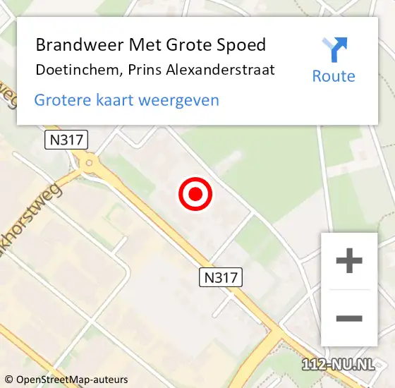 Locatie op kaart van de 112 melding: Brandweer Met Grote Spoed Naar Doetinchem, Prins Alexanderstraat op 23 oktober 2024 13:54