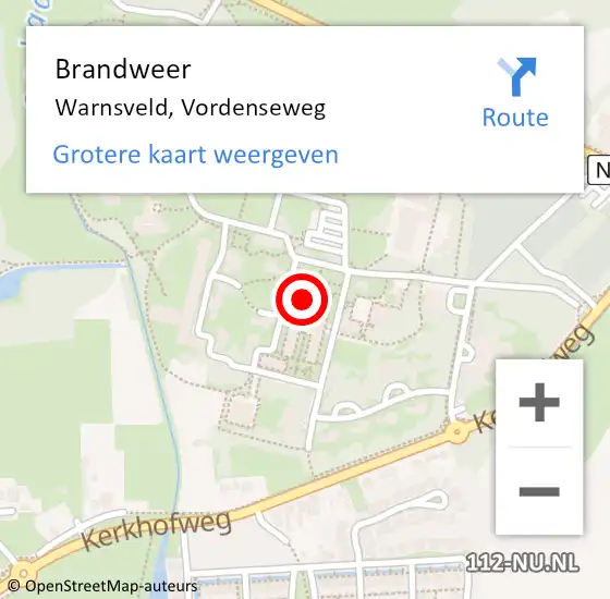 Locatie op kaart van de 112 melding: Brandweer Warnsveld, Vordenseweg op 23 oktober 2024 14:09