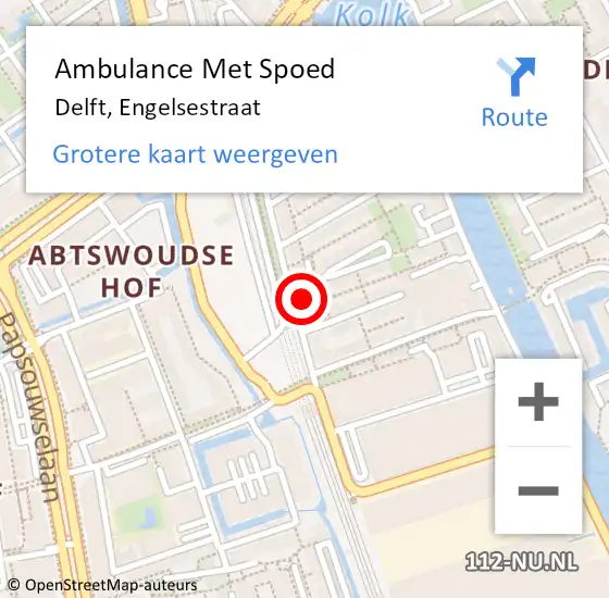 Locatie op kaart van de 112 melding: Ambulance Met Spoed Naar Delft, Engelsestraat op 23 oktober 2024 14:13