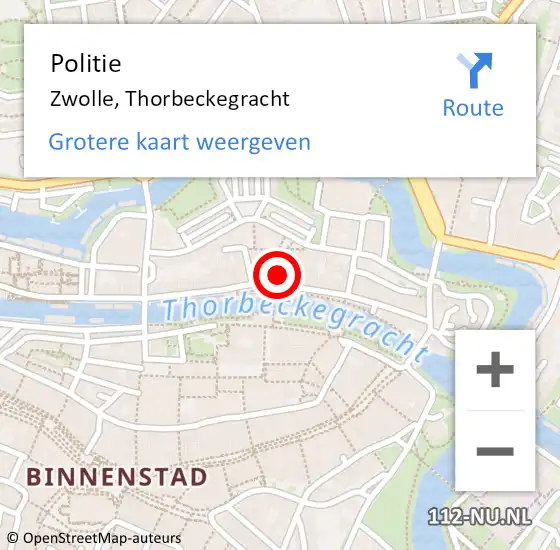 Locatie op kaart van de 112 melding: Politie Zwolle, Thorbeckegracht op 23 oktober 2024 14:21