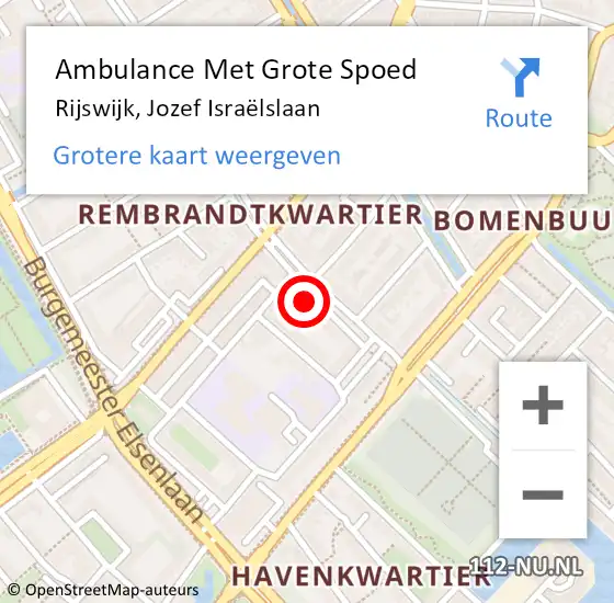 Locatie op kaart van de 112 melding: Ambulance Met Grote Spoed Naar Rijswijk, Jozef Israëlslaan op 23 oktober 2024 14:38