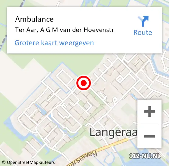 Locatie op kaart van de 112 melding: Ambulance Ter Aar, A G M van der Hoevenstr op 24 oktober 2014 13:07