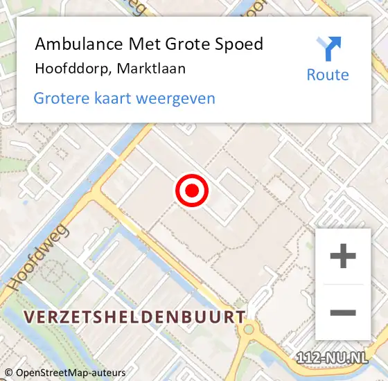 Locatie op kaart van de 112 melding: Ambulance Met Grote Spoed Naar Hoofddorp, Marktlaan op 23 oktober 2024 14:48