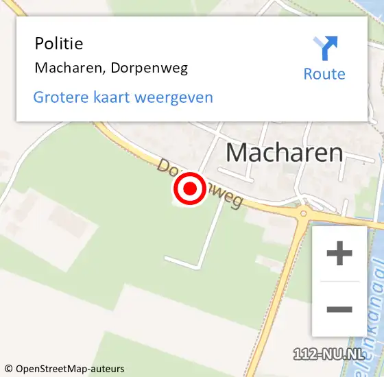 Locatie op kaart van de 112 melding: Politie Macharen, Dorpenweg op 23 oktober 2024 15:24