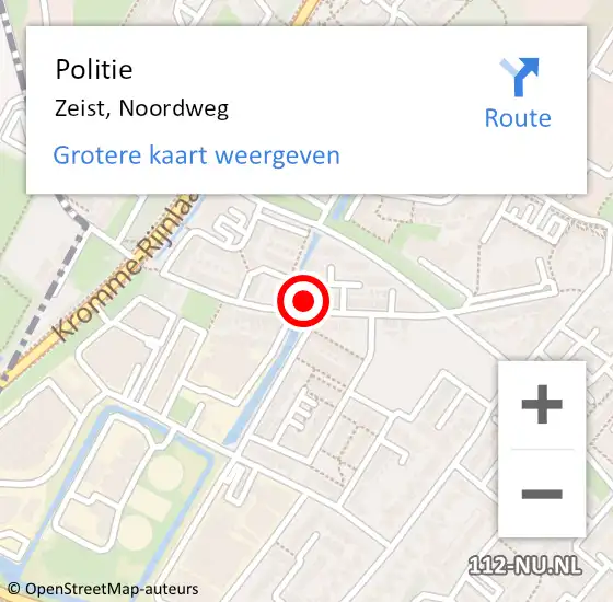 Locatie op kaart van de 112 melding: Politie Zeist, Noordweg op 23 oktober 2024 15:25