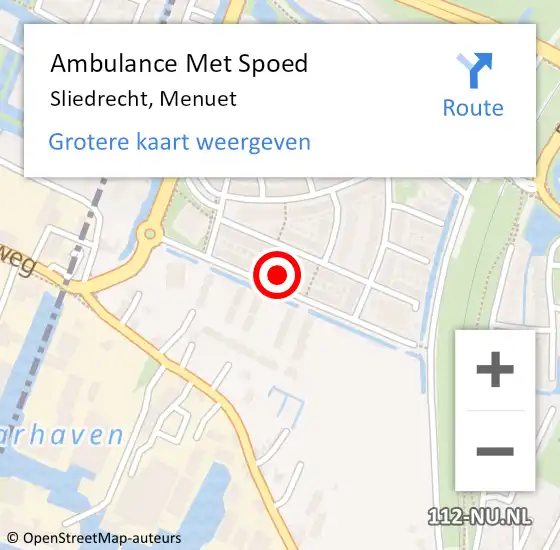 Locatie op kaart van de 112 melding: Ambulance Met Spoed Naar Sliedrecht, Menuet op 23 oktober 2024 15:28