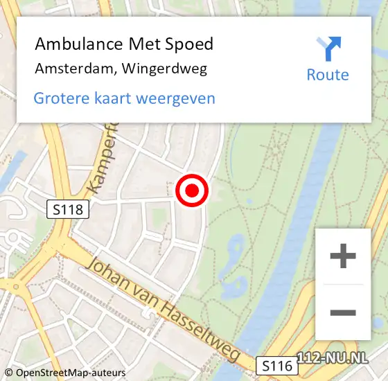 Locatie op kaart van de 112 melding: Ambulance Met Spoed Naar Amsterdam, Wingerdweg op 23 oktober 2024 15:39