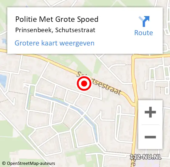 Locatie op kaart van de 112 melding: Politie Met Grote Spoed Naar Prinsenbeek, Schutsestraat op 23 oktober 2024 15:42