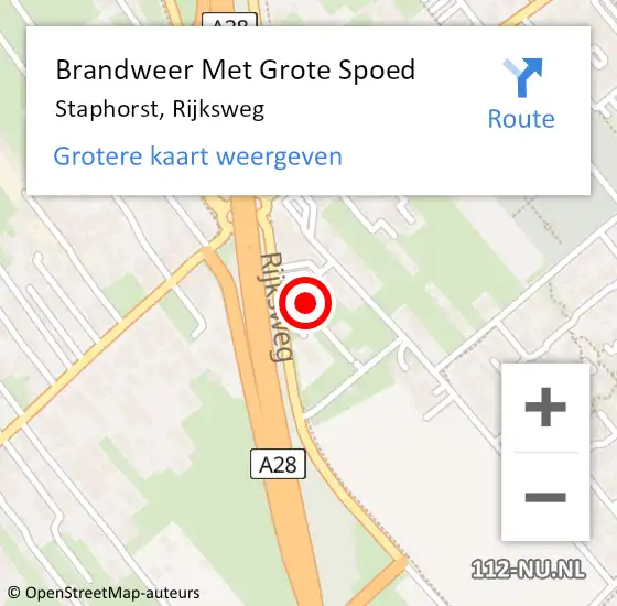 Locatie op kaart van de 112 melding: Brandweer Met Grote Spoed Naar Staphorst, Rijksweg op 23 oktober 2024 15:50