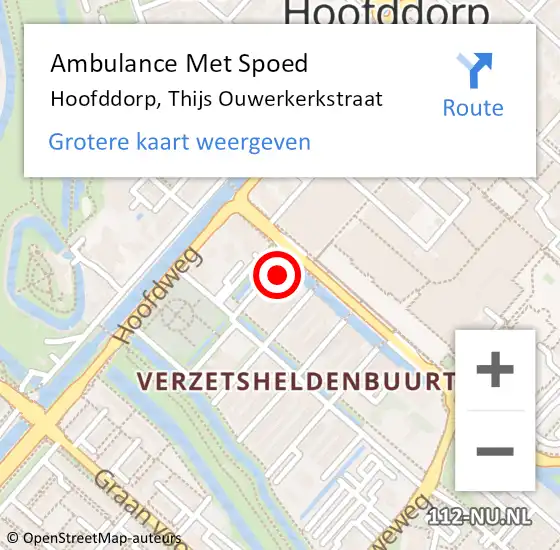 Locatie op kaart van de 112 melding: Ambulance Met Spoed Naar Hoofddorp, Thijs Ouwerkerkstraat op 23 oktober 2024 16:05