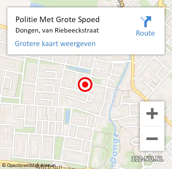 Locatie op kaart van de 112 melding: Politie Met Grote Spoed Naar Dongen, van Riebeeckstraat op 23 oktober 2024 16:08