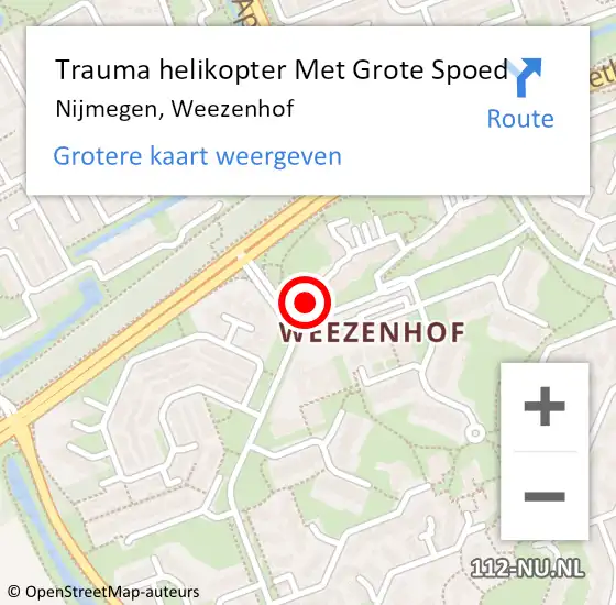 Locatie op kaart van de 112 melding: Trauma helikopter Met Grote Spoed Naar Nijmegen, Weezenhof op 23 oktober 2024 16:17