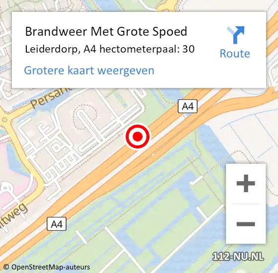 Locatie op kaart van de 112 melding: Brandweer Met Grote Spoed Naar Leiderdorp, A4 hectometerpaal: 30 op 23 oktober 2024 16:43