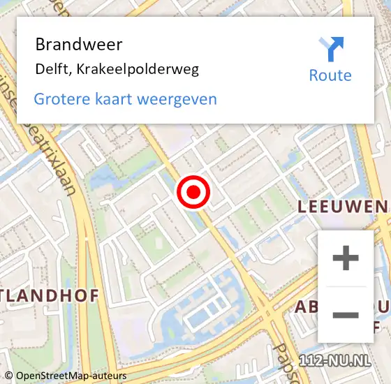 Locatie op kaart van de 112 melding: Brandweer Delft, Krakeelpolderweg op 23 oktober 2024 16:51