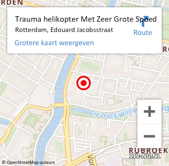 Locatie op kaart van de 112 melding: Trauma helikopter Met Zeer Grote Spoed Naar Rotterdam, Edouard Jacobsstraat op 23 oktober 2024 16:53