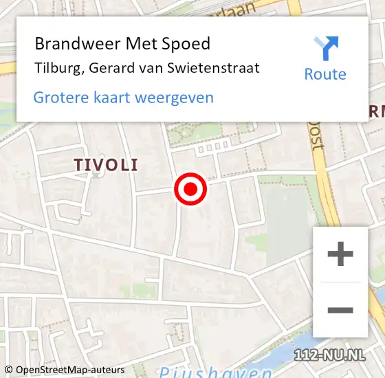 Locatie op kaart van de 112 melding: Brandweer Met Spoed Naar Tilburg, Gerard van Swietenstraat op 23 oktober 2024 17:04