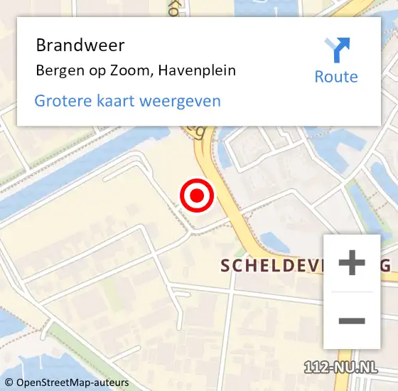 Locatie op kaart van de 112 melding: Brandweer Bergen op Zoom, Havenplein op 23 oktober 2024 17:10