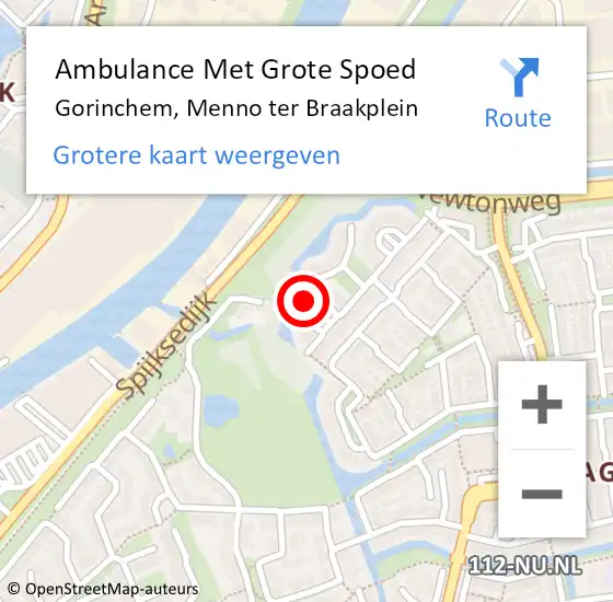 Locatie op kaart van de 112 melding: Ambulance Met Grote Spoed Naar Gorinchem, Menno ter Braakplein op 23 oktober 2024 17:33