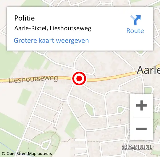 Locatie op kaart van de 112 melding: Politie Aarle-Rixtel, Lieshoutseweg op 23 oktober 2024 17:44