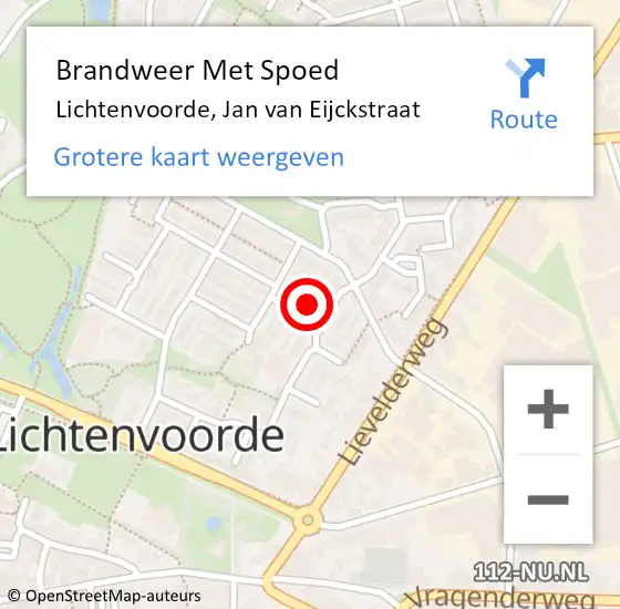 Locatie op kaart van de 112 melding: Brandweer Met Spoed Naar Lichtenvoorde, Jan van Eijckstraat op 23 oktober 2024 18:04