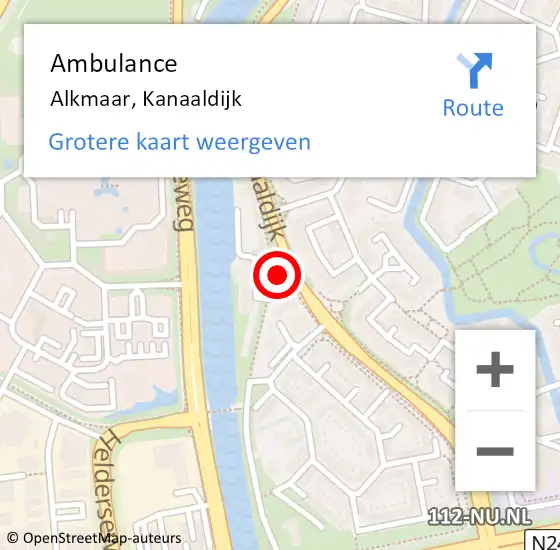 Locatie op kaart van de 112 melding: Ambulance Alkmaar, Kanaaldijk op 23 oktober 2024 18:30