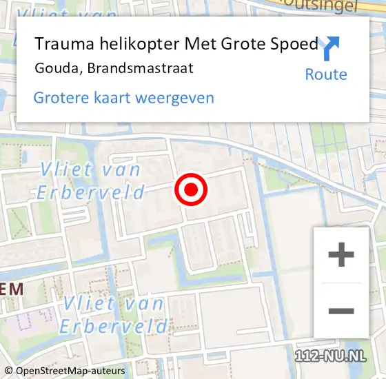 Locatie op kaart van de 112 melding: Trauma helikopter Met Grote Spoed Naar Gouda, Brandsmastraat op 23 oktober 2024 18:52