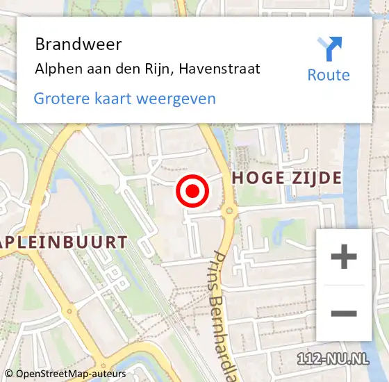 Locatie op kaart van de 112 melding: Brandweer Alphen aan den Rijn, Havenstraat op 23 oktober 2024 18:58