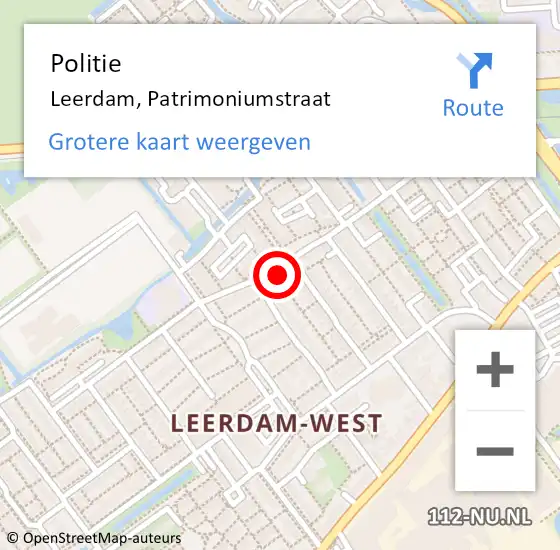 Locatie op kaart van de 112 melding: Politie Leerdam, Patrimoniumstraat op 23 oktober 2024 18:58