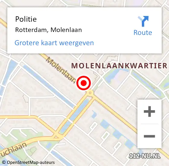 Locatie op kaart van de 112 melding: Politie Rotterdam, Molenlaan op 23 oktober 2024 19:02