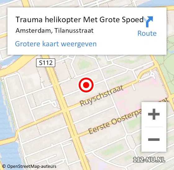 Locatie op kaart van de 112 melding: Trauma helikopter Met Grote Spoed Naar Amsterdam, Tilanusstraat op 23 oktober 2024 19:12