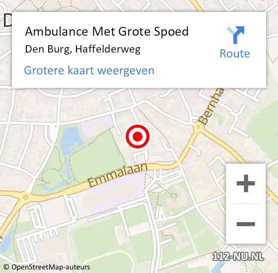 Locatie op kaart van de 112 melding: Ambulance Met Grote Spoed Naar Den Burg, Haffelderweg op 23 oktober 2024 19:20