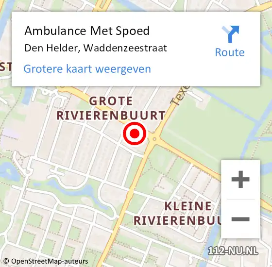 Locatie op kaart van de 112 melding: Ambulance Met Spoed Naar Den Helder, Waddenzeestraat op 23 oktober 2024 19:35