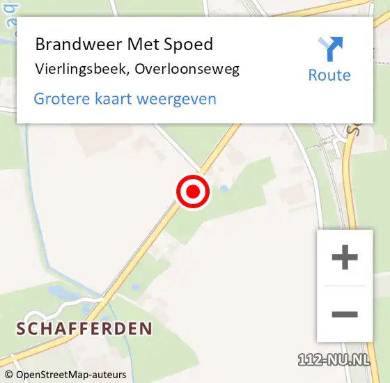 Locatie op kaart van de 112 melding: Brandweer Met Spoed Naar Vierlingsbeek, Overloonseweg op 23 oktober 2024 19:37