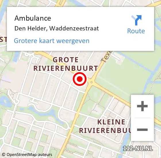 Locatie op kaart van de 112 melding: Ambulance Den Helder, Waddenzeestraat op 23 oktober 2024 19:52