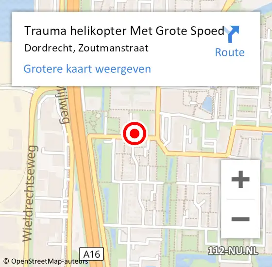 Locatie op kaart van de 112 melding: Trauma helikopter Met Grote Spoed Naar Dordrecht, Zoutmanstraat op 23 oktober 2024 19:58