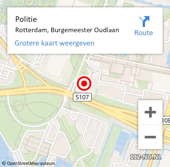 Locatie op kaart van de 112 melding: Politie Rotterdam, Burgemeester Oudlaan op 23 oktober 2024 20:34