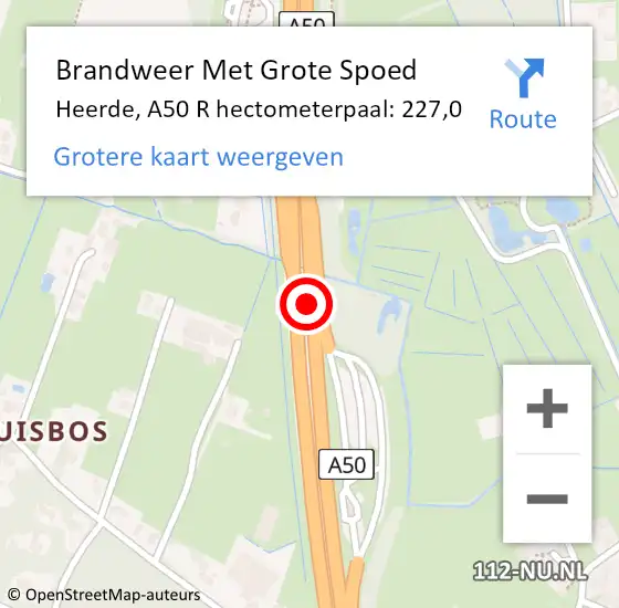 Locatie op kaart van de 112 melding: Brandweer Met Grote Spoed Naar Heerde, A50 L hectometerpaal: 225,0 op 24 oktober 2014 13:40