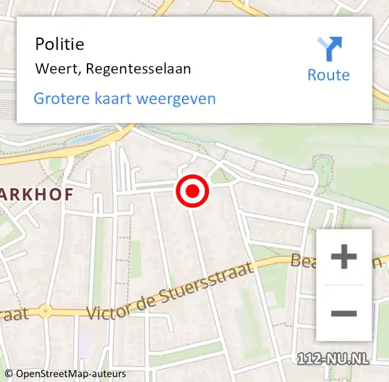 Locatie op kaart van de 112 melding: Politie Weert, Regentesselaan op 23 oktober 2024 21:19