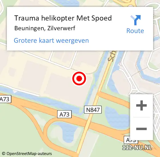 Locatie op kaart van de 112 melding: Trauma helikopter Met Spoed Naar Beuningen, Zilverwerf op 23 oktober 2024 21:23