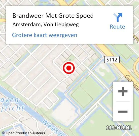 Locatie op kaart van de 112 melding: Brandweer Met Grote Spoed Naar Amsterdam, Von Liebigweg op 23 oktober 2024 21:24