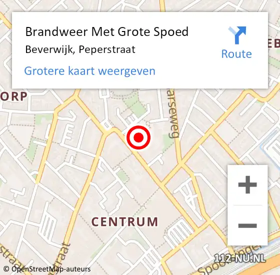 Locatie op kaart van de 112 melding: Brandweer Met Grote Spoed Naar Beverwijk, Peperstraat op 23 oktober 2024 21:24