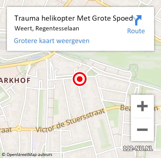 Locatie op kaart van de 112 melding: Trauma helikopter Met Grote Spoed Naar Weert, Regentesselaan op 23 oktober 2024 21:30