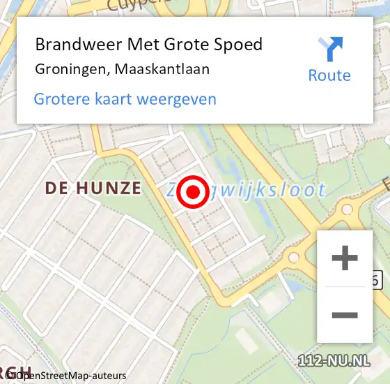 Locatie op kaart van de 112 melding: Brandweer Met Grote Spoed Naar Groningen, Maaskantlaan op 23 oktober 2024 21:37